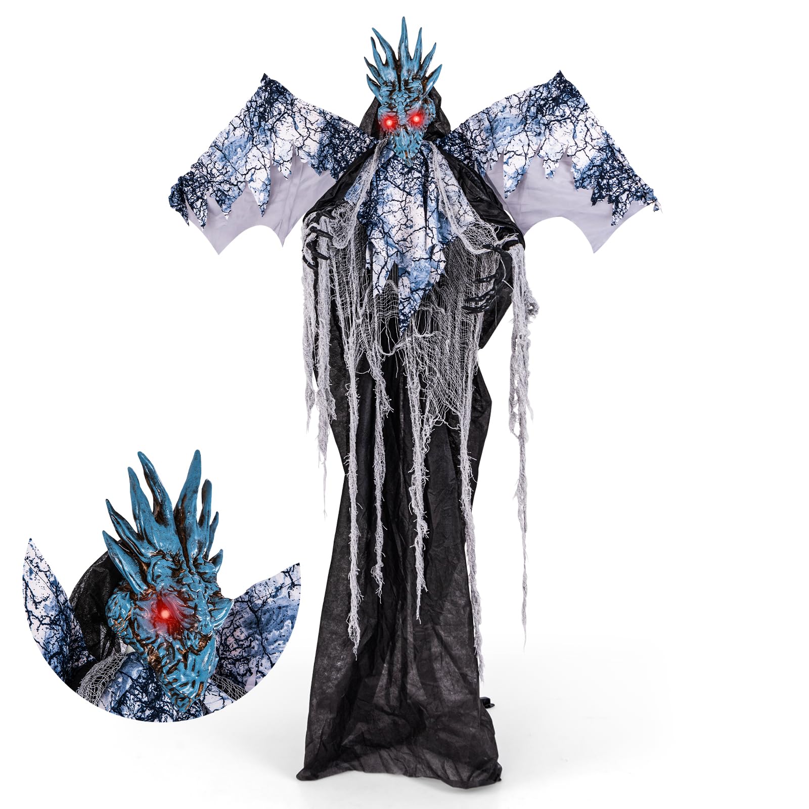 Tangkula Dragon animé d'Halloween de 1,8 m avec yeux lumineux, ailes et bras articulés